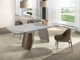 Angel Cerda Oval Extendable Dining Table with Porcelain-Marble Top in White - thumbnail 3
