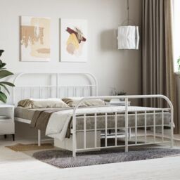 Berkfield Home Metal Bed Frame with Headboard & Footboard White 140x200 cm - thumbnail 1