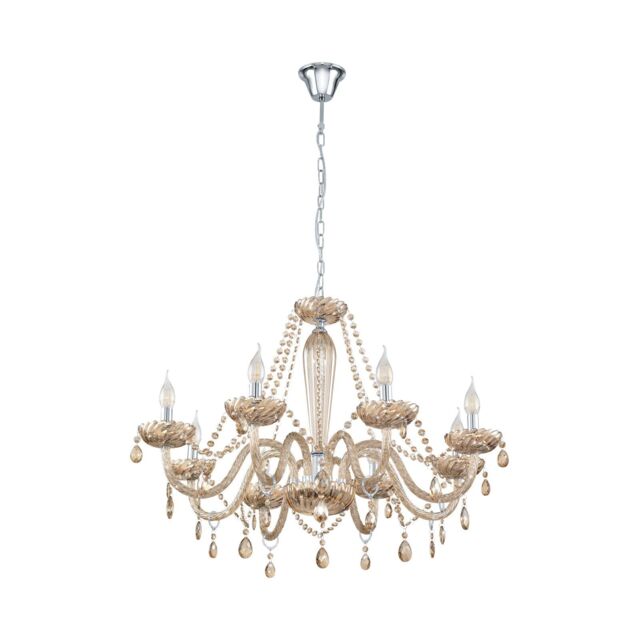 Loops Pendant Ceiling Light Colour Chrome Shade Cognac Coloured Glass Bulb E14 8x40W in Clear - image 1