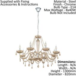 Loops Pendant Ceiling Light Colour Chrome Shade Cognac Coloured Glass Bulb E14 8x40W in Clear - thumbnail 2