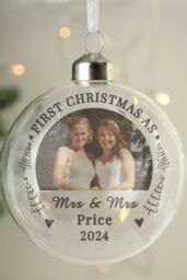 Personalised Memento Company Personalised First Married Christmas Photo Upload Glass Bauble in Clear - thumbnail 3