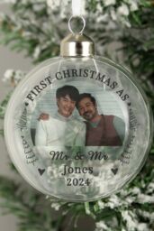 Personalised Memento Company Personalised First Married Christmas Photo Upload Glass Bauble in Clear - thumbnail 4