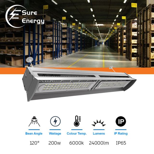 ENER-J 150W LED Industrial Linear Highbay, 18000Lm, 6000K in White - Size: 25 cm diameter x 19 cm high