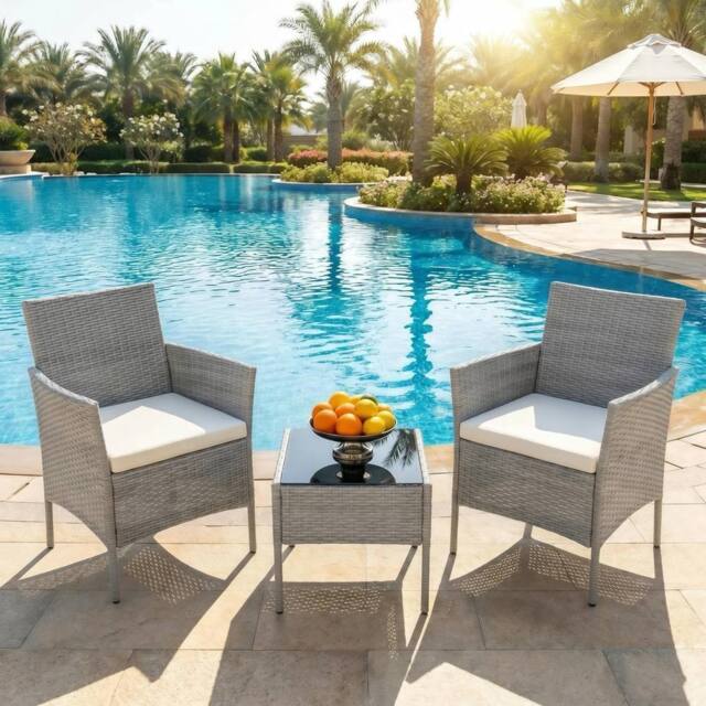 Alivio 2 Patio Chairs with Cushions & Coffee Table, Weather-Resistant in Grey - image 1