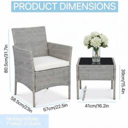 Alivio 2 Patio Chairs with Cushions & Coffee Table, Weather-Resistant in Grey - thumbnail 7