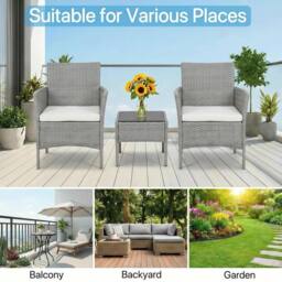 Alivio 2 Patio Chairs with Cushions & Coffee Table, Weather-Resistant in Grey - thumbnail 5
