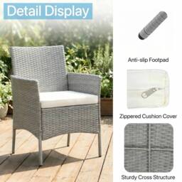 Alivio 2 Patio Chairs with Cushions & Coffee Table, Weather-Resistant in Grey - thumbnail 6