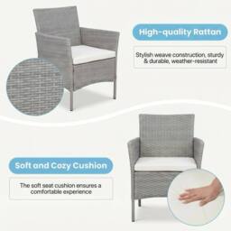 Alivio 2 Patio Chairs with Cushions & Coffee Table, Weather-Resistant in Grey - thumbnail 4