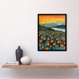 Artery8 Floral Shoreline California Poppies At Sunrise Framed Wall Art in Green - Size: A4 - thumbnail 4