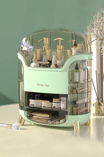 Large Capacity Cosmetic Storage Box With 2 Layers in Green - image 1
