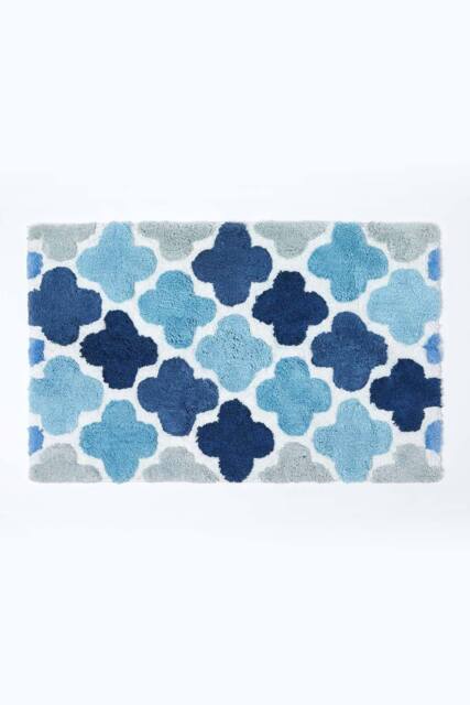 Homescapes Blue & Grey Pattern Cotton Bath Mat - image 1