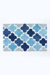Homescapes Blue & Grey Pattern Cotton Bath Mat - thumbnail 1
