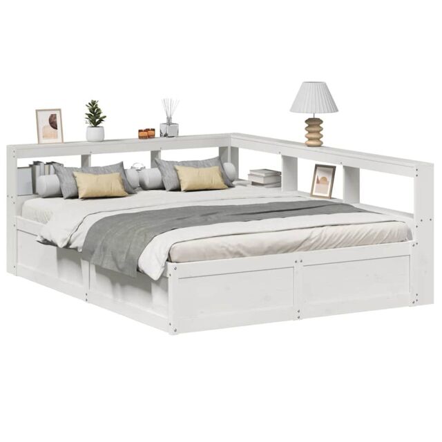 Berkfield Home Bookcase Bed without Mattress White 150x200cm Solid Wood Pine - Size: 150x200 cm - image 1