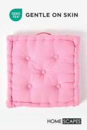 Homescapes Plain Cotton Floor Cushion in Pink - Size: 50 cm x 50 cm - thumbnail 3