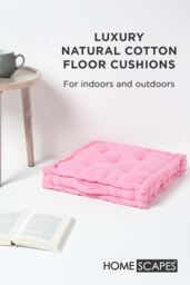 Homescapes Plain Cotton Floor Cushion in Pink - Size: 50 cm x 50 cm - thumbnail 2