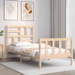 Berkfield Home Bed Frame with Headboard 100x200 cm Solid Wood in Natural - thumbnail 4