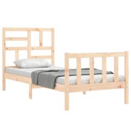 Berkfield Home Bed Frame with Headboard 100x200 cm Solid Wood in Natural - thumbnail 3