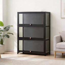 FLAVORA Black bamboo & Acrylic Figurines Toys Storage Display - Size: 0.6m2