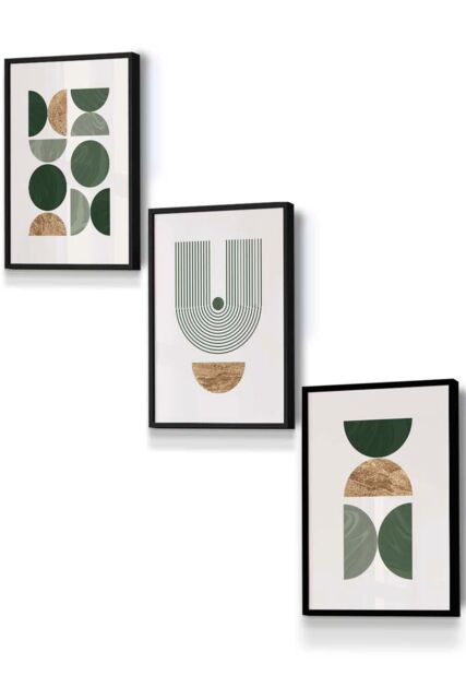 ARTZE Mid Century Geometric in Green & Gold Framed Wall Art - Small in Black - Size: W33 cm x H45 cm x D20mm - image 1