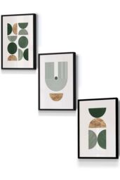 ARTZE Mid Century Geometric in Green & Gold Framed Wall Art - Small in Black - Size: W33 cm x H45 cm x D20mm - thumbnail 1