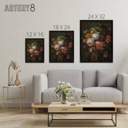 "Artery8 Hanging Bouquet of Flowers Abraham Mignon Black Framed Canvas Wall Art - Size: W12"" x H16""" - thumbnail 4