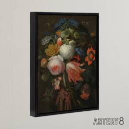 "Artery8 Hanging Bouquet of Flowers Abraham Mignon Black Framed Canvas Wall Art - Size: W12"" x H16""" - thumbnail 2