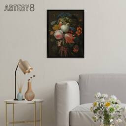 "Artery8 Hanging Bouquet of Flowers Abraham Mignon Black Framed Canvas Wall Art - Size: W12"" x H16""" - thumbnail 3