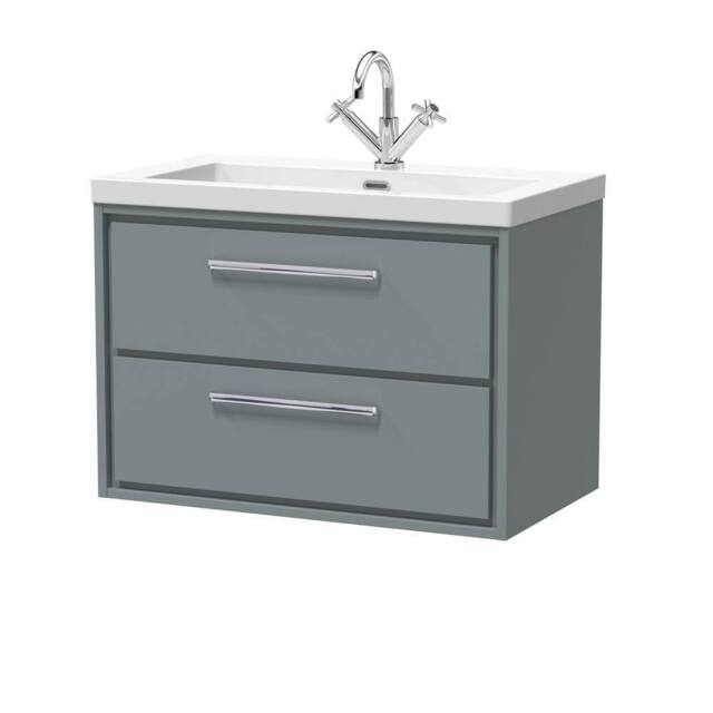 Balterley Bathroom 2 Soft-Close Drawer Wall Hung Fireclay Basin, Grey, 800mm in Grey - image 1