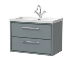 Balterley Bathroom 2 Soft-Close Drawer Wall Hung Fireclay Basin, Grey, 800mm in Grey - thumbnail 1