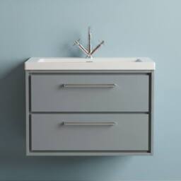Balterley Bathroom 2 Soft-Close Drawer Wall Hung Fireclay Basin, Grey, 800mm in Grey - thumbnail 3