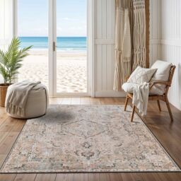 Livabliss Kemer-Washable Beige Grey Blue Traditional Vintage Boho Living Dining Rug in Taupe - Size: 200 cm x 275 cm - thumbnail 7
