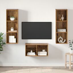Berkfield Home TV Cabinet Set Old wood 37 x 37 x 107 cm Engineered wood - thumbnail 1