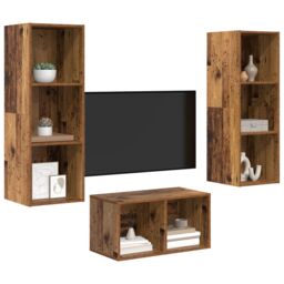 Berkfield Home TV Cabinet Set Old wood 37 x 37 x 107 cm Engineered wood - thumbnail 3