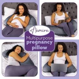 Aamira Dark Grey Pregnancy Maternity Pillow, 145x25x25cm L Shaped Memory Foam - Size: 145 x 25 x 25 cm - thumbnail 8