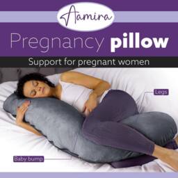 Aamira Dark Grey Pregnancy Maternity Pillow, 145x25x25cm L Shaped Memory Foam - Size: 145 x 25 x 25 cm - thumbnail 2