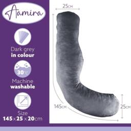 Aamira Dark Grey Pregnancy Maternity Pillow, 145x25x25cm L Shaped Memory Foam - Size: 145 x 25 x 25 cm - thumbnail 3