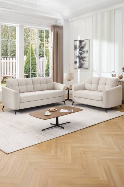 More4Homes Solna 2+3 Seater Scandi Style Fabric Living Room Sofa Set in Beige - image 1