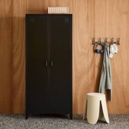 sweeek Industrial metal wardrobe for bedroom closet with 2 doors, 4 shelves in Black - thumbnail 1