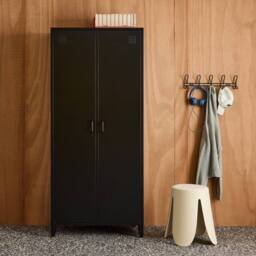 sweeek Industrial metal wardrobe for bedroom closet with 2 doors, 4 shelves in Black - thumbnail 3