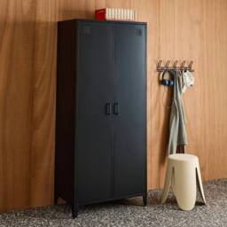 sweeek Industrial metal wardrobe for bedroom closet with 2 doors, 4 shelves in Black - thumbnail 6