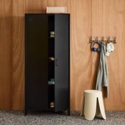 sweeek Industrial metal wardrobe for bedroom closet with 2 doors, 4 shelves in Black - thumbnail 4