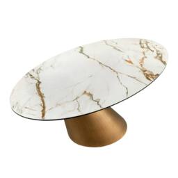 Angel Cerda Oval Dining Table White Porcelain Marble Top - thumbnail 6