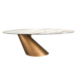 Angel Cerda Oval Dining Table White Porcelain Marble Top - thumbnail 2