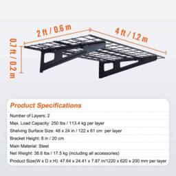 Kelvenix 2PCS 4x2 ft Garage Storage Shelving Wall Mounted in Black - Size: 0.6m2 - thumbnail 2