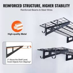 Kelvenix 2PCS 4x2 ft Garage Storage Shelving Wall Mounted in Black - Size: 0.6m2 - thumbnail 4
