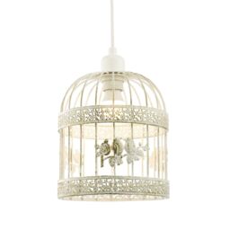 Happy Homewares Shabby Chic Brushed Cream & Gold Birdcage Shade with 3D Flowers & Birds