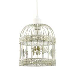 Happy Homewares Shabby Chic Brushed Cream & Gold Birdcage Shade with 3D Flowers & Birds - thumbnail 3