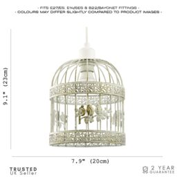 Happy Homewares Shabby Chic Brushed Cream & Gold Birdcage Shade with 3D Flowers & Birds - thumbnail 7