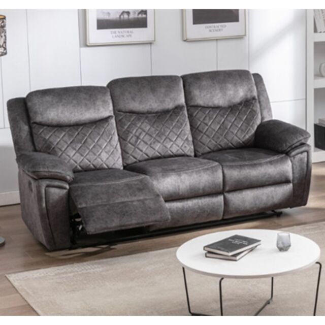 Furnishings For Less UK Brianna Grey Full Fabric Manual Reclining 3 Seater Sofa - image 1