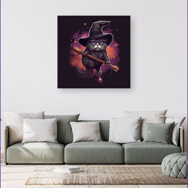 Warren Reed - Designer Cat & A Broom Canvas - Size: w40 inch x h40 inch - image 1